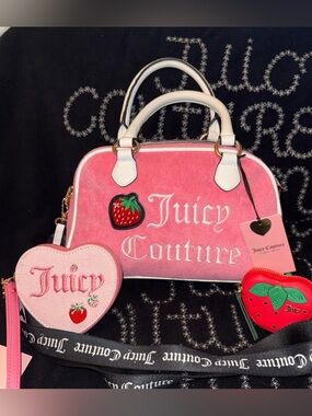 Juicy Couture Sweet N Juicy Apple Satchel, Pink Strawberry Crossbody Wristlet